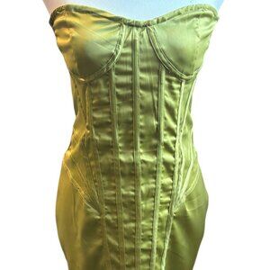 Pretty Little Thing Dress Women's Size 6 Olive Green Silky Structured Strapless